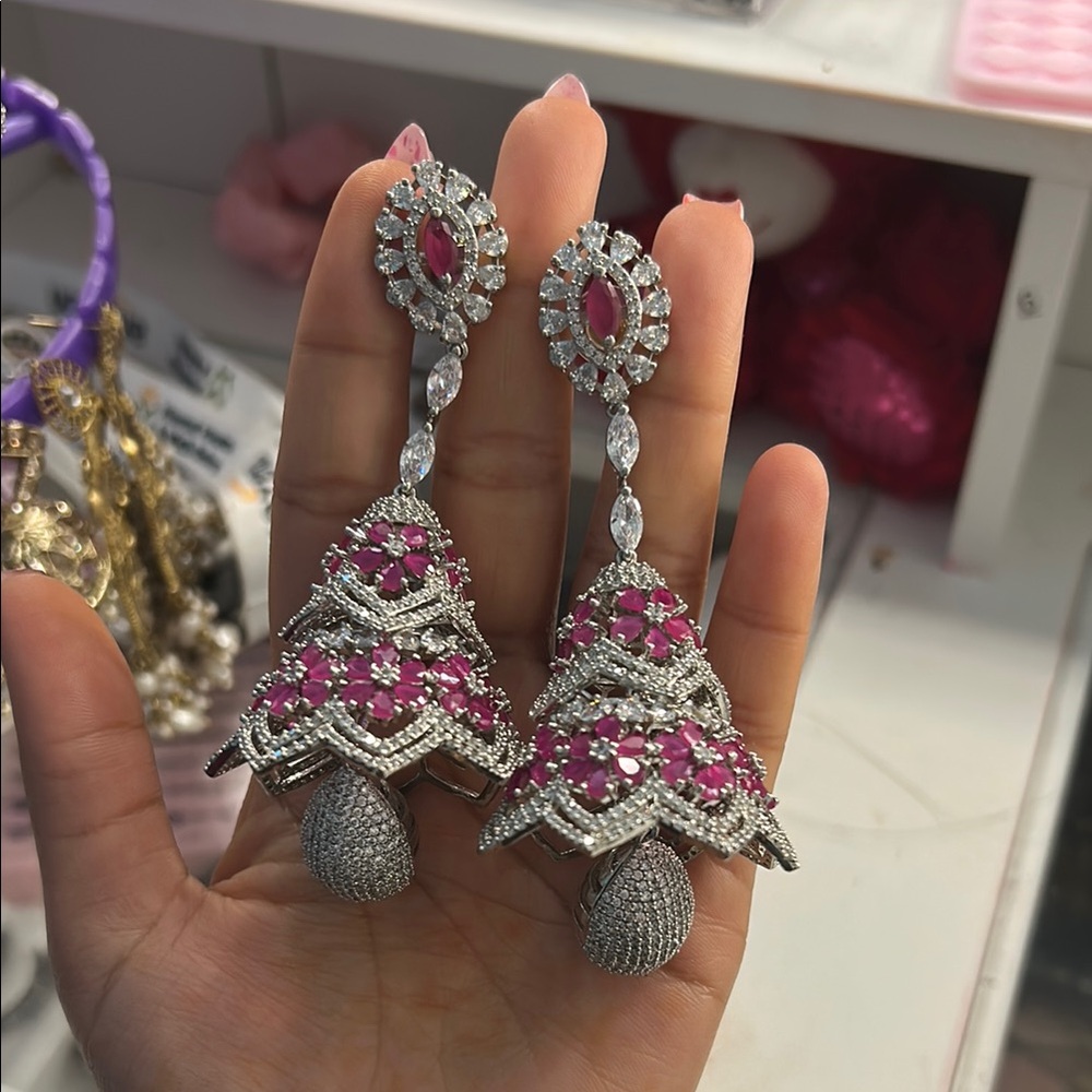 Elegant Silver and Pink Dangle Earrings